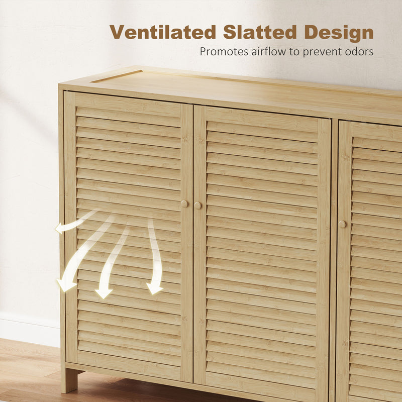 Shoe Storage Cabinet for Hallway with Adjustable Shelves and Louvered Doors Natural Wood Homcom