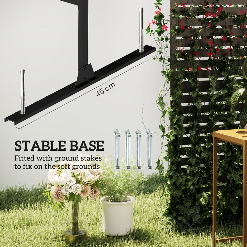 Black Metal Outdoor Privacy Screen With Feet for Dividing Garden or Patio Space with Trellis Support