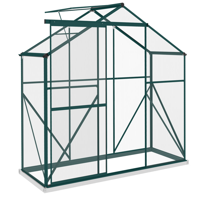 Walk In Polycarbonate Greenhouse With Sliding Door Rain Gutter And Base Frame Green