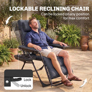 Zero Gravity Reclining Sun Lounger with Cushion and Side Tray for Garden Relaxation Dark Grey AOSOM