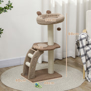 Brown Cat Tree for Indoor Cats With Sisal Scratching Post Hanging Ball and Large Perch by PawHut