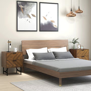 Set of 2 Modern Bedside Tables with Drawers and Metal Legs for Bedroom Walnut Brown