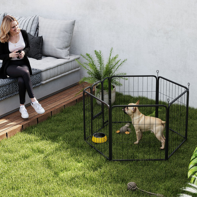 6 Panel Heavy Duty Dog Playpen with Secure Door for Indoor and Outdoor Use 60cm High by PawHut