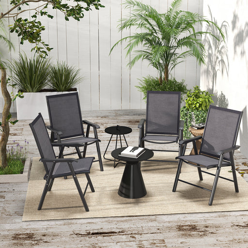 Set of 4 Foldable Metal Garden Chairs Outdoor Patio Dining Seats Charcoal Grey by Outsunny