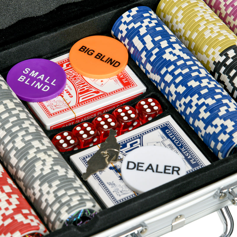 500 Piece Poker Set with Mat Cards Chips Dice and Dealer Ideal for Game Nights Black AOSOM