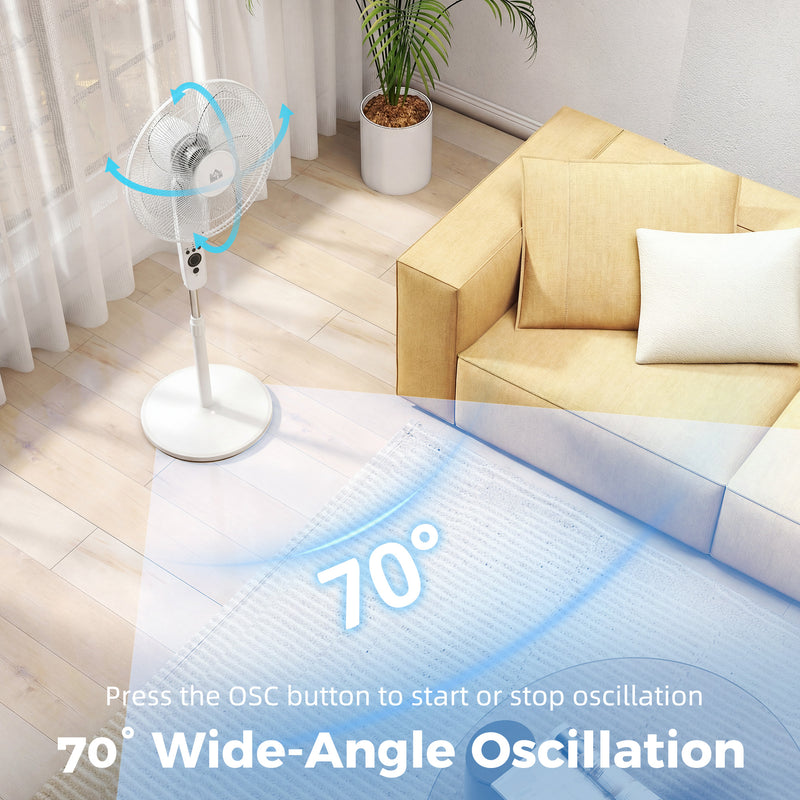 Pedestal Fan with Remote Control and Quiet Sleep Mode for Bedrooms and Living Rooms White