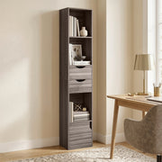 Slim Corner Bookcase with Shelves Drawers and Cabinet for Small Spaces Grey AOSOM