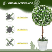 Set of 2 Artificial Topiary Trees with White Roses 60cm for Indoor and Outdoor by HOMCOM