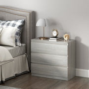 Grey Wood Effect Chest of 3 Drawers Modern Bedroom Storage Unit With Ample Space