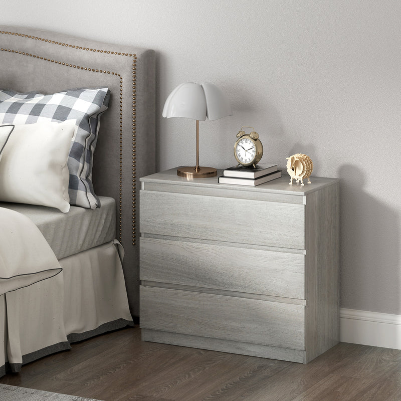 Grey Wood Effect Chest of 3 Drawers Modern Bedroom Storage Unit With Ample Space