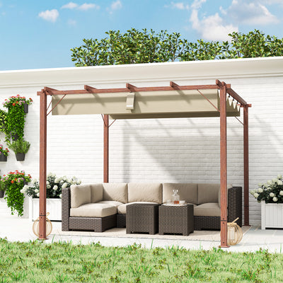 3 x 3 m Retractable Roof Pergola with Natural Wood Finish for Garden and Patio by Outsunny