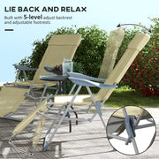 Set of 2 Beige Sun Lounger Chairs with 5 Position Adjustable Backs for Garden Relaxation