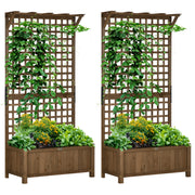 2 Piece Wooden Raised Planter Bed With Trellis For Climbing Plants And Veg, Brown