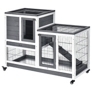 2 Tier Wooden Hutch for Guinea Pigs and Small Pets Ideal for Indoor Use Grey