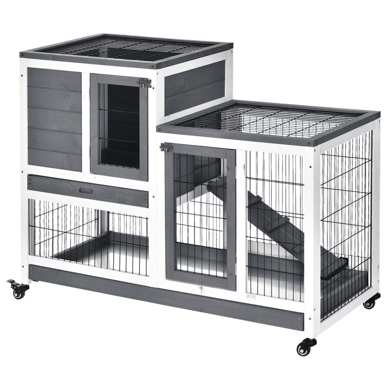 2 Tier Wooden Hutch for Guinea Pigs and Small Pets Ideal for Indoor Use Grey
