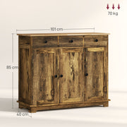 Rustic Brown Sideboard with Rubberwood Top and Adjustable Shelves for Kitchen Storage