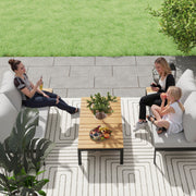 Four Piece Garden Corner Sofa Set with Loveseats and Coffee Tables Teak by Outsunny