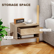 Floating Bedside Tables Set of 2 with Drawer and Shelf for Space Saving Storage Natural Wood AOSOM