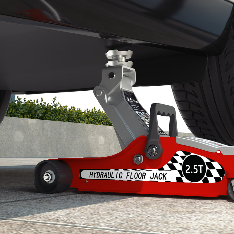 Low Profile Hydraulic Trolley Jack for Easy Vehicle and Equipment Lifting 2.5 Ton Red AOSOM
