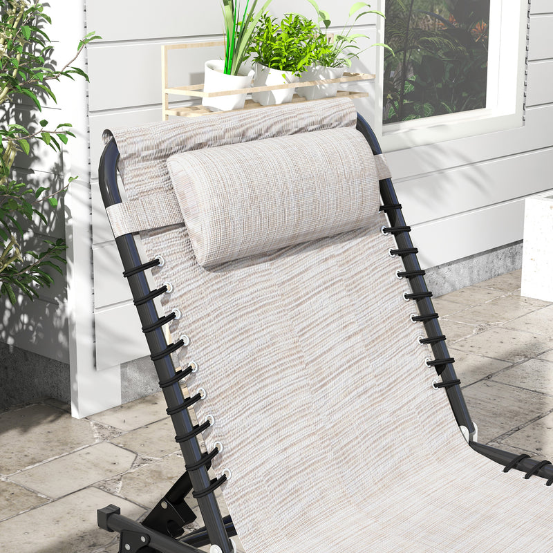Set of 2 Cream Folding Sun Loungers with Pillow and Adjustable Backrests for Garden or Patio Outsunny
