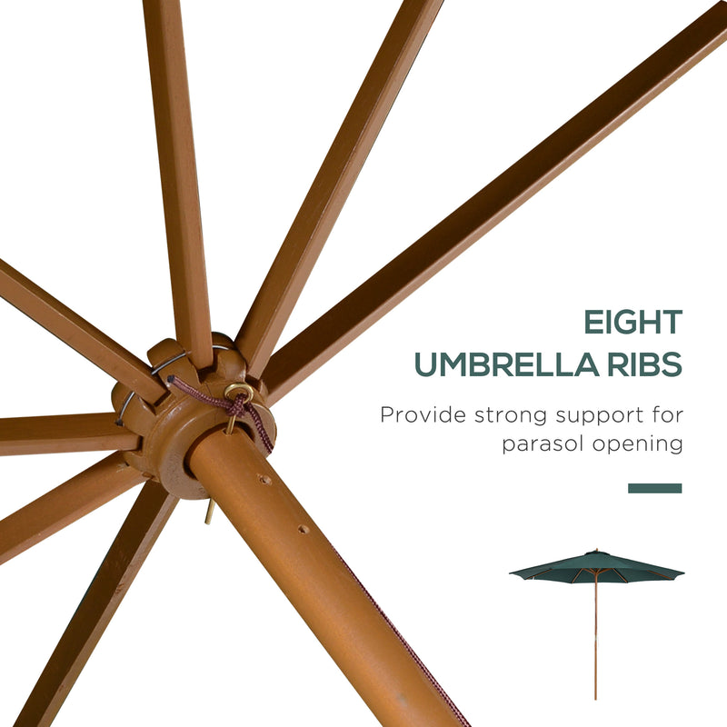Dark Green 3m Wooden Garden Parasol With Pulley System For Stylish Patio Shade