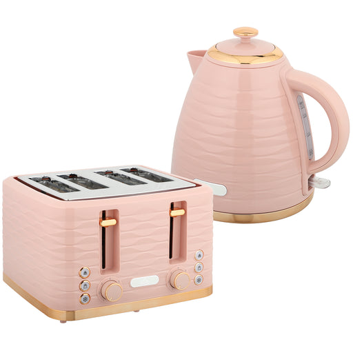 3000W Kettle and 4 Slice Toaster Set with 7 Browning Levels and Crumb Tray, Light Pink