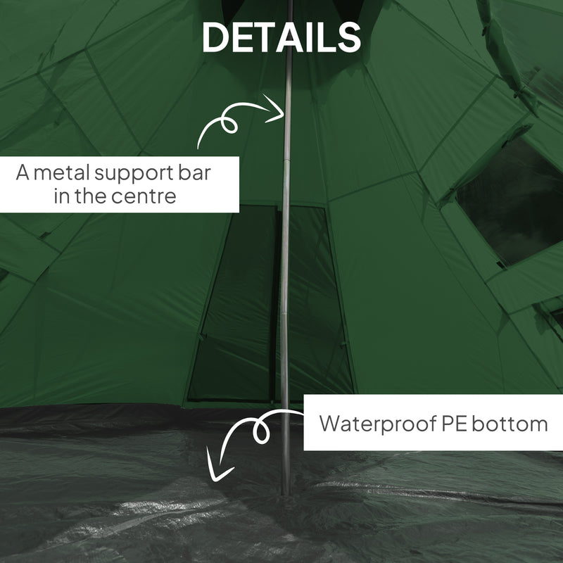 6 Person Tipi Tent with Quick Setup and Spacious Interior for Group Camping Green Black