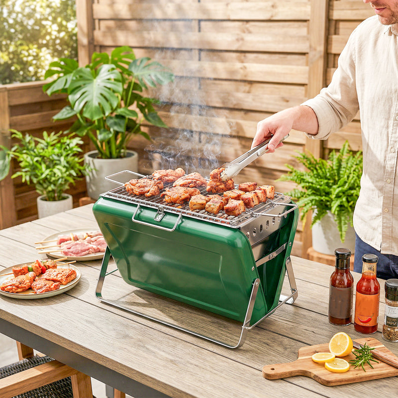 Portable Charcoal BBQ Grill for Easy Outdoor Cooking and Picnics Dark Green Outsunny