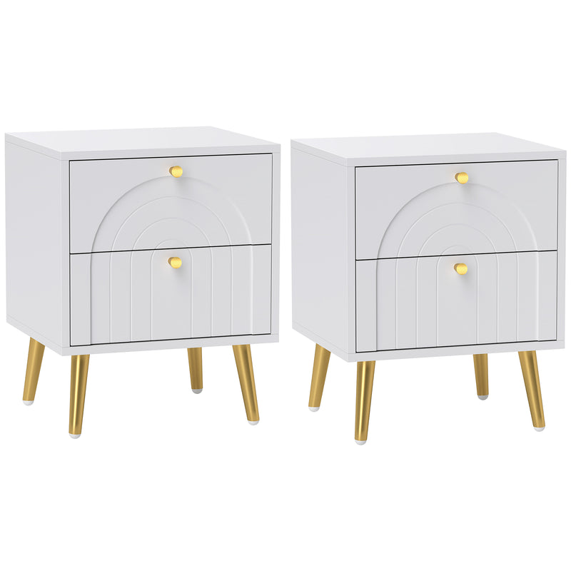 White 2 Drawer Bedside Table Set of 2 with Storage for Bedroom or Living Room by HOMCOM