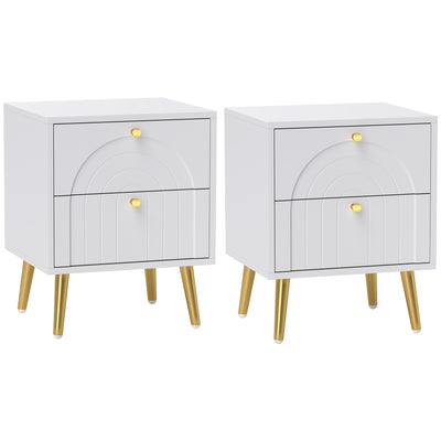 White 2 Drawer Bedside Table Set of 2 with Storage for Bedroom or Living Room by HOMCOM