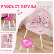 Kids Vanity Table with Mirror and Stool for Bedroom or Nursery Ages 3 to 6 Pink AOSOM