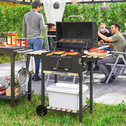 Charcoal BBQ Grill with Adjustable Charcoal Pan Warming Rack Shelves and Wheels by Outsunny