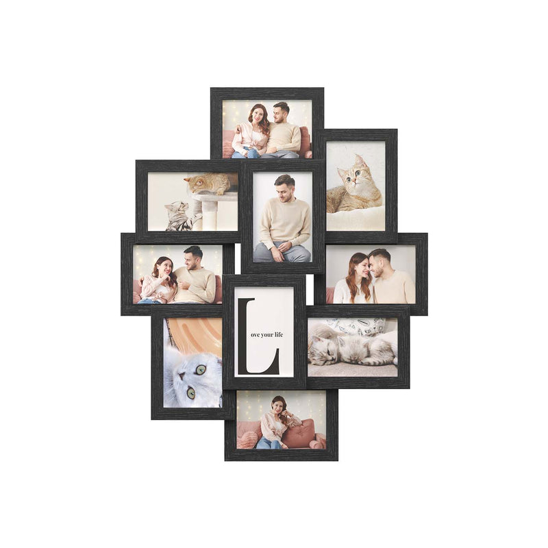 10-Opening Photo Collage Frame for 4x6 Pictures in Black MDF by Songmics - front view