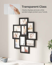 10-Opening Photo Collage Frame in Black MDF by Songmics - dimensions diagram