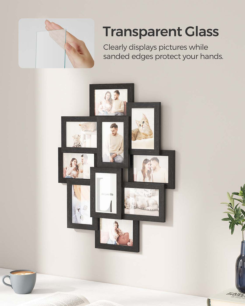 10-Opening Photo Collage Frame in Black MDF by Songmics - dimensions diagram