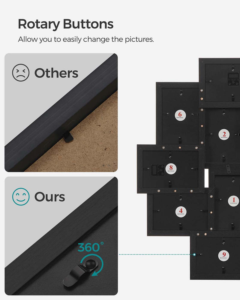 10-Opening Photo Collage Frame in Black MDF by Songmics - back turn button detail
