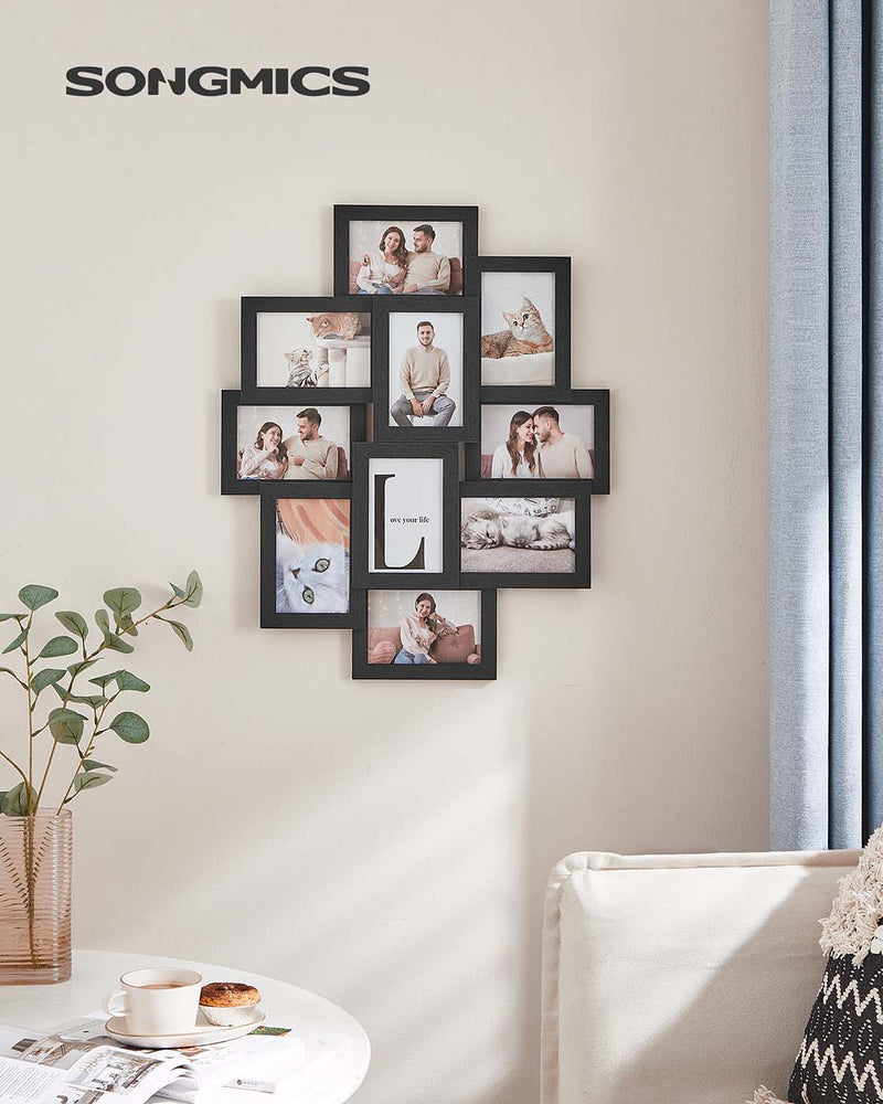 10-Opening Photo Collage Frame in Black MDF by Songmics - photo openings close-up