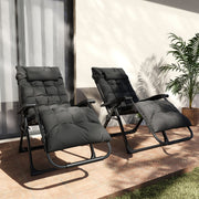 2 Piece Zero Gravity Reclining Sun Loungers With Cushions For Garden Relaxation Black AOSOM