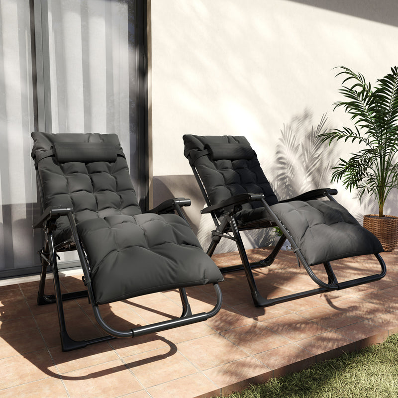 2 Piece Zero Gravity Reclining Sun Loungers With Cushions For Garden Relaxation Black AOSOM