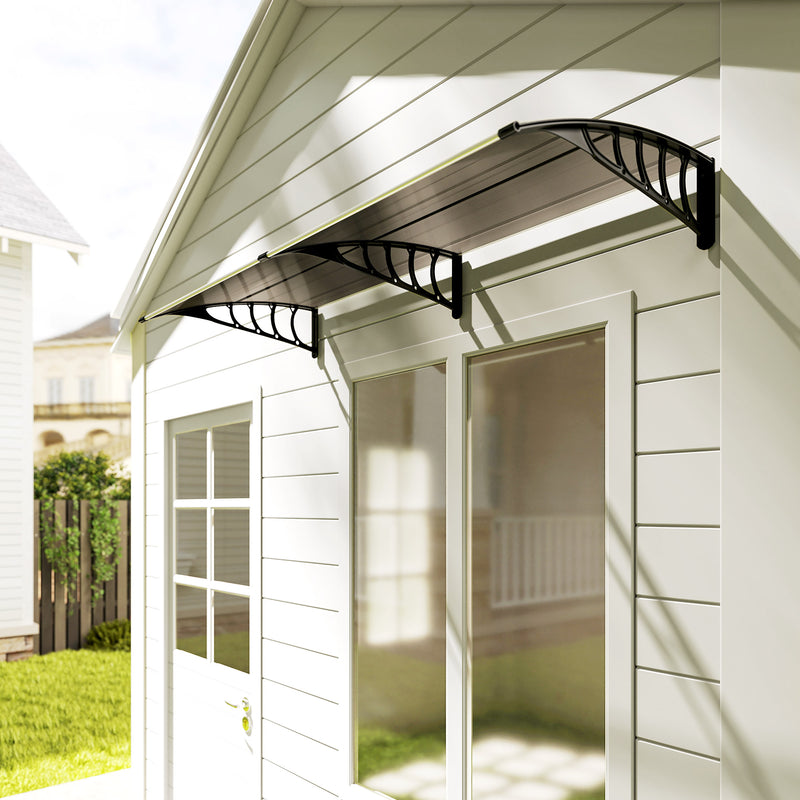 2m Curved Outdoor Front Door Canopy Awning With UV Protection for Porch and Entryway Shelter, Brown