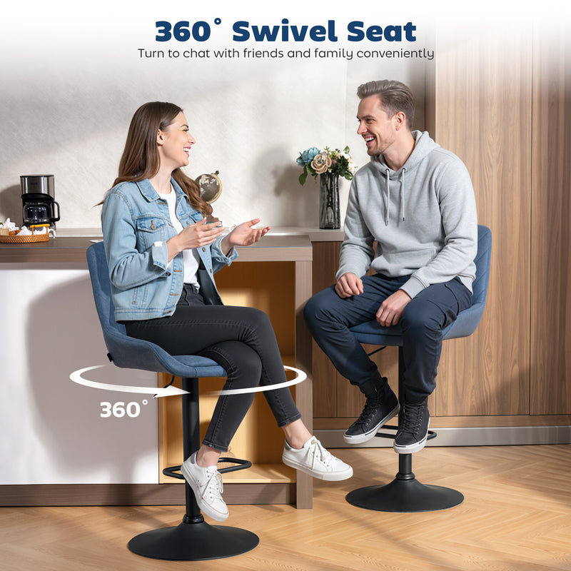 Set of 2 Retro Bar Stools with Adjustable Height and Padded Seat for Kitchen Dark Blue