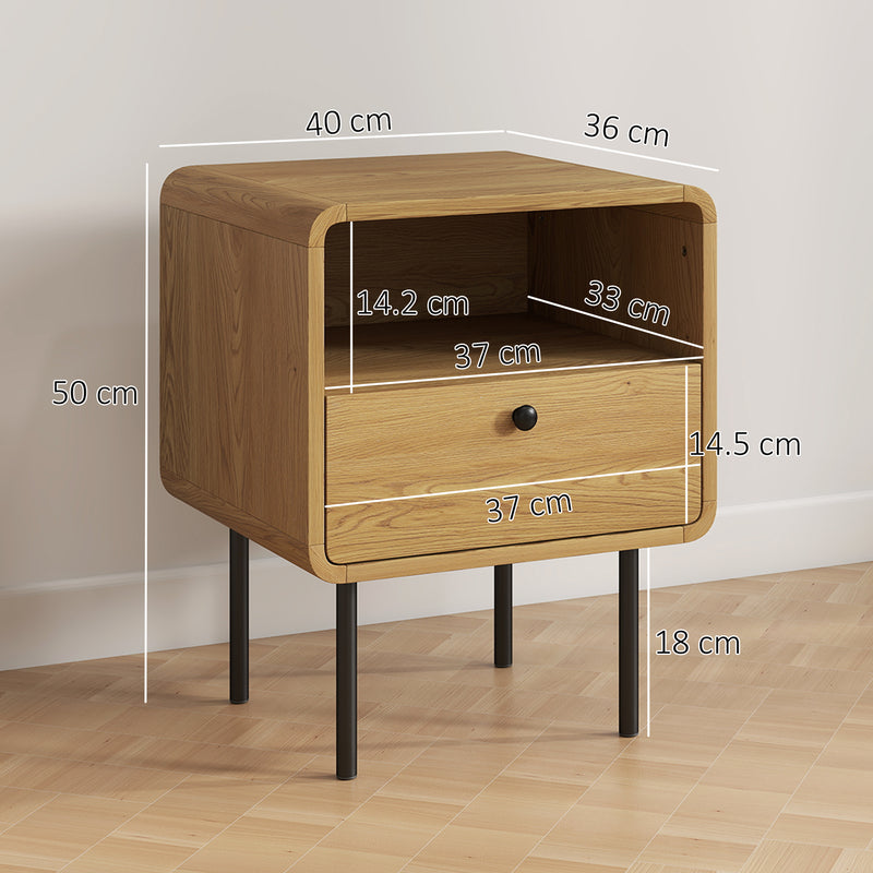 Bedside Table with Drawer and Open Shelf for Bedroom Storage Oak
