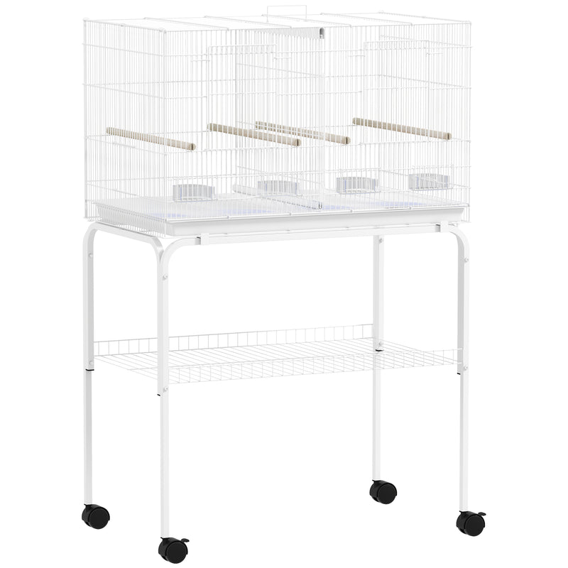 Large Bird Cage with Divider and Slide Out Tray for Budgies and Canaries, White