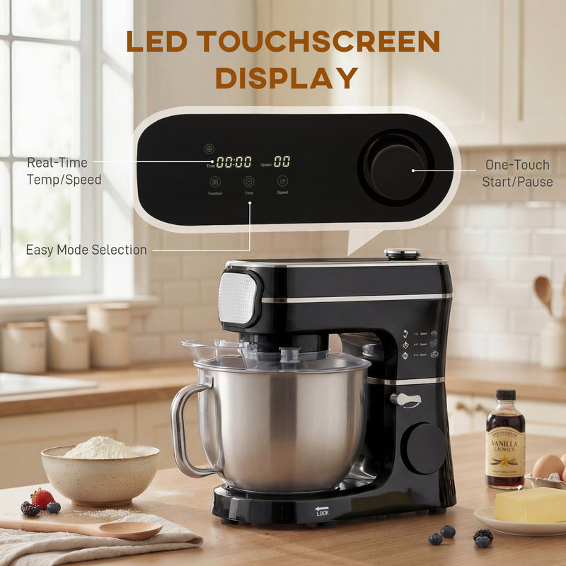 Stand Mixer for Easy Family Baking with Large 6L Bowl and 11 Speeds Black AOSOM