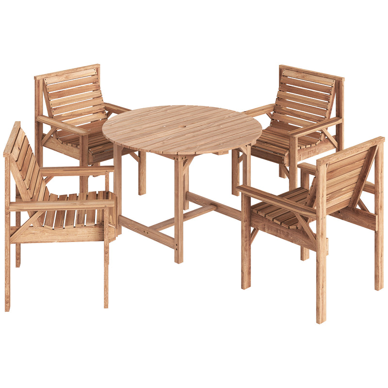 Wooden Garden Dining Set with Round Table and 4 Chairs for Comfortable Outdoor Meals, Natural Wood