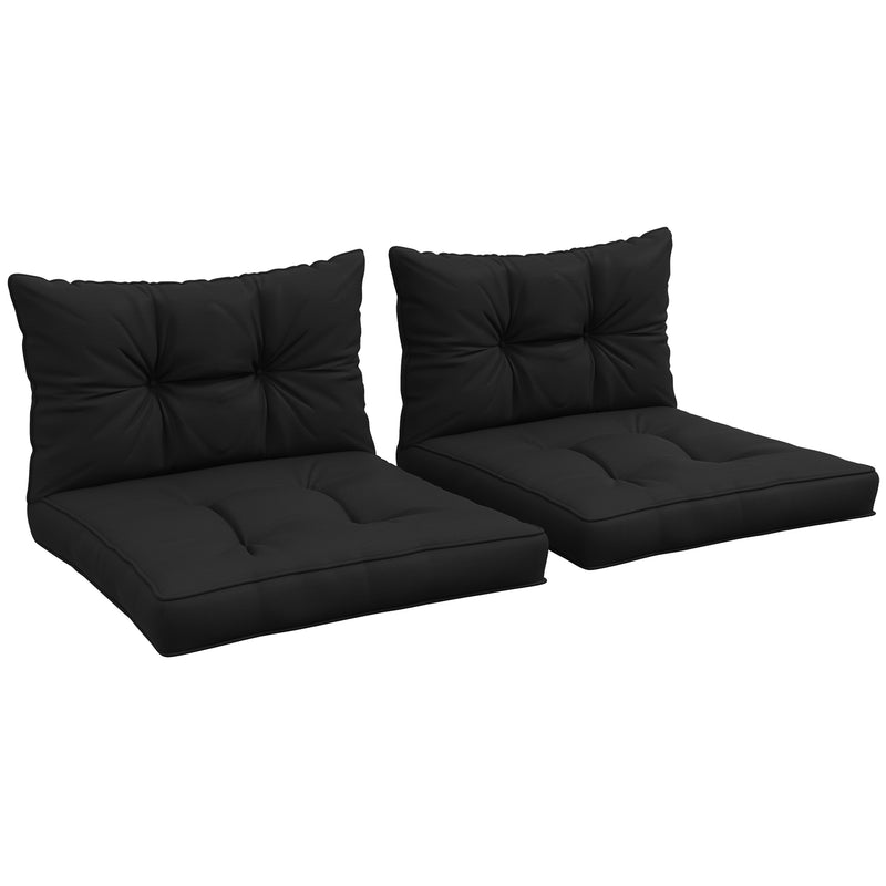 2 Piece Garden Chair Cushions Set with Back Support for Indoor or Outdoor Use Black AOSOM