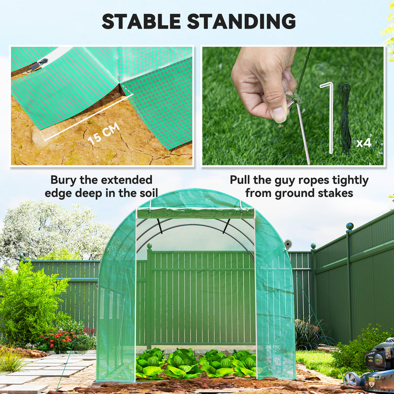Large Steel Frame Polytunnel Greenhouse With Roll Up Door For Garden Growing Green AOSOM