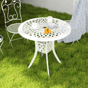White Round Garden Dining Table 78 cm Cast Aluminium with Parasol Hole by Outsunny