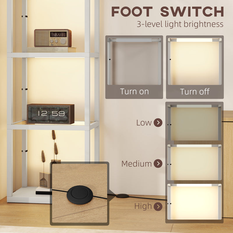 LED Floor Lamp with 4 Glass Shelves Dimmable Column Light for Living Room or Bedroom Grey