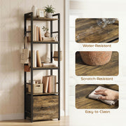 Slim Bookshelf with Drawer and Hooks for Small Spaces and Corners Rustic Brown AOSOM